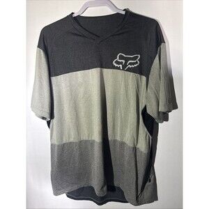 Large Fox Men’s shirt SS casual lightweight gray/Black Y2K Sportswear